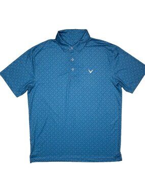 Callaway Golf Shirt Mini Club Print Stretch Polo Short Sleeve Blue Mens Medium